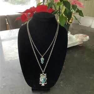 Vintage Silver-Tone Double Owl Pendant Necklace